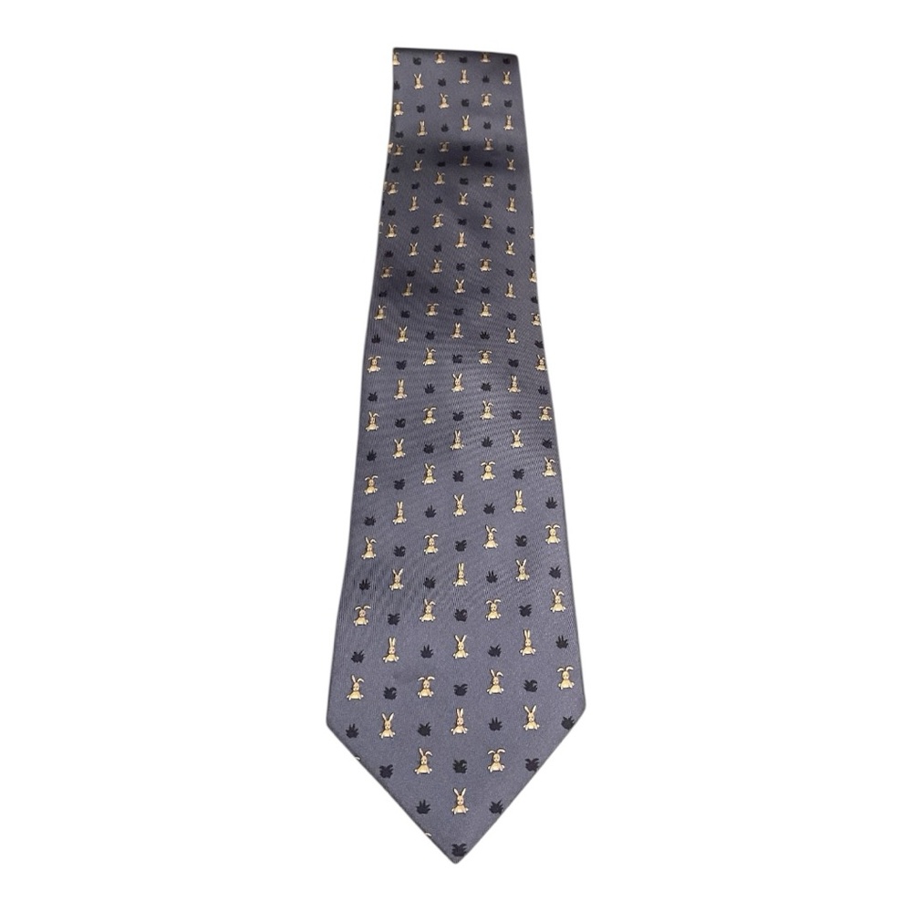 Mens Hermes rabbit and grass 100% silk tie